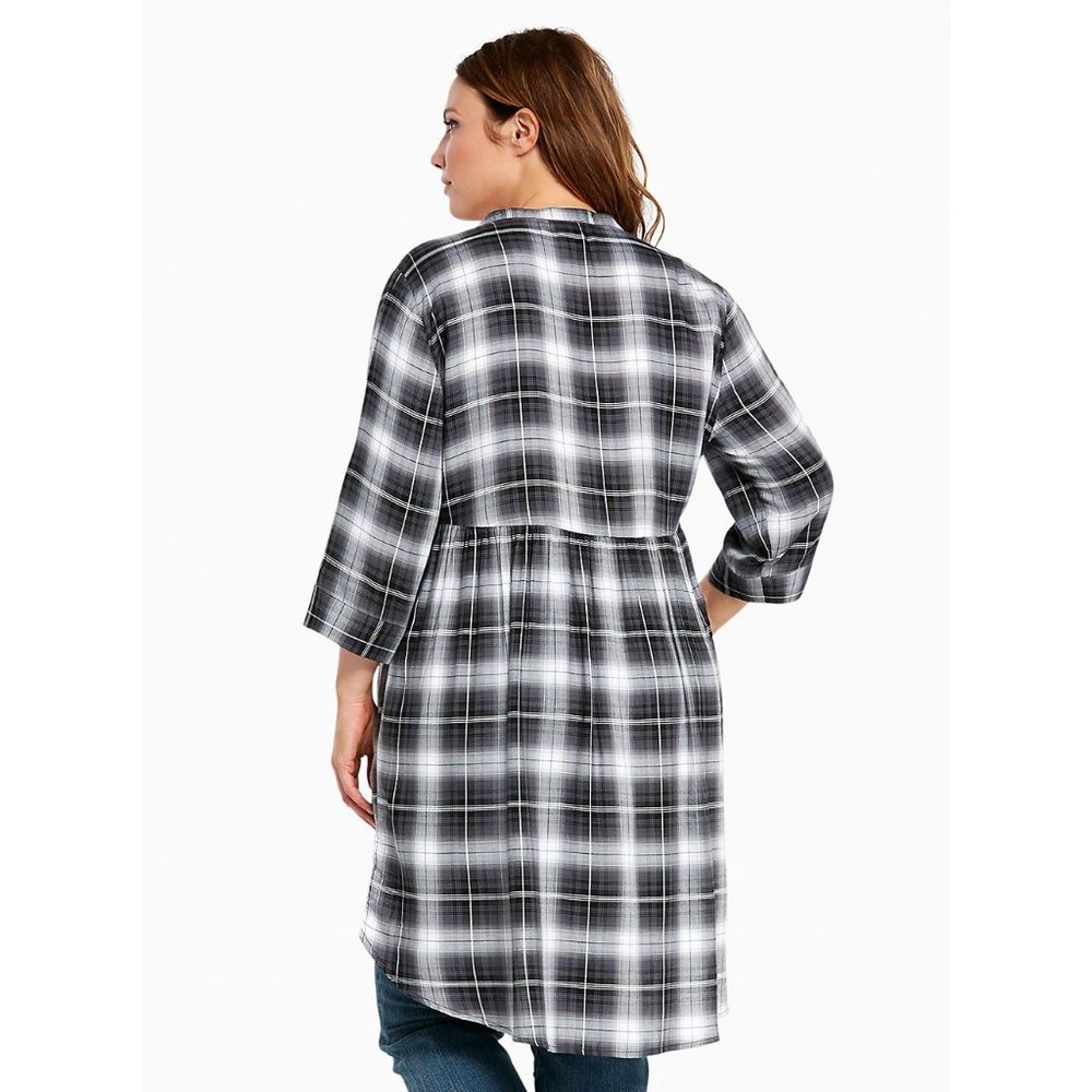 TORRID Plaid Button Front Hi-Lo Babydoll Midi Top Blouse sz 1X Women's Plus - Picture 2 of 12